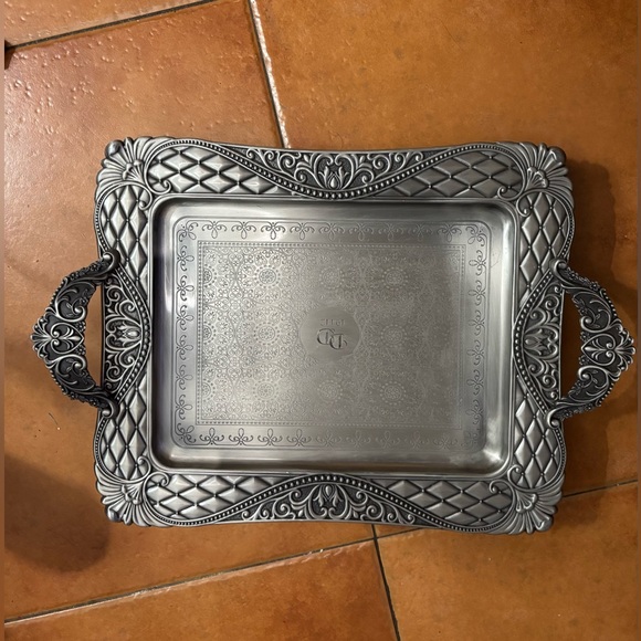 Serving Tray antique made out of zinc & metal. Beautiful decorated handles GREAT - Picture 1 of 10